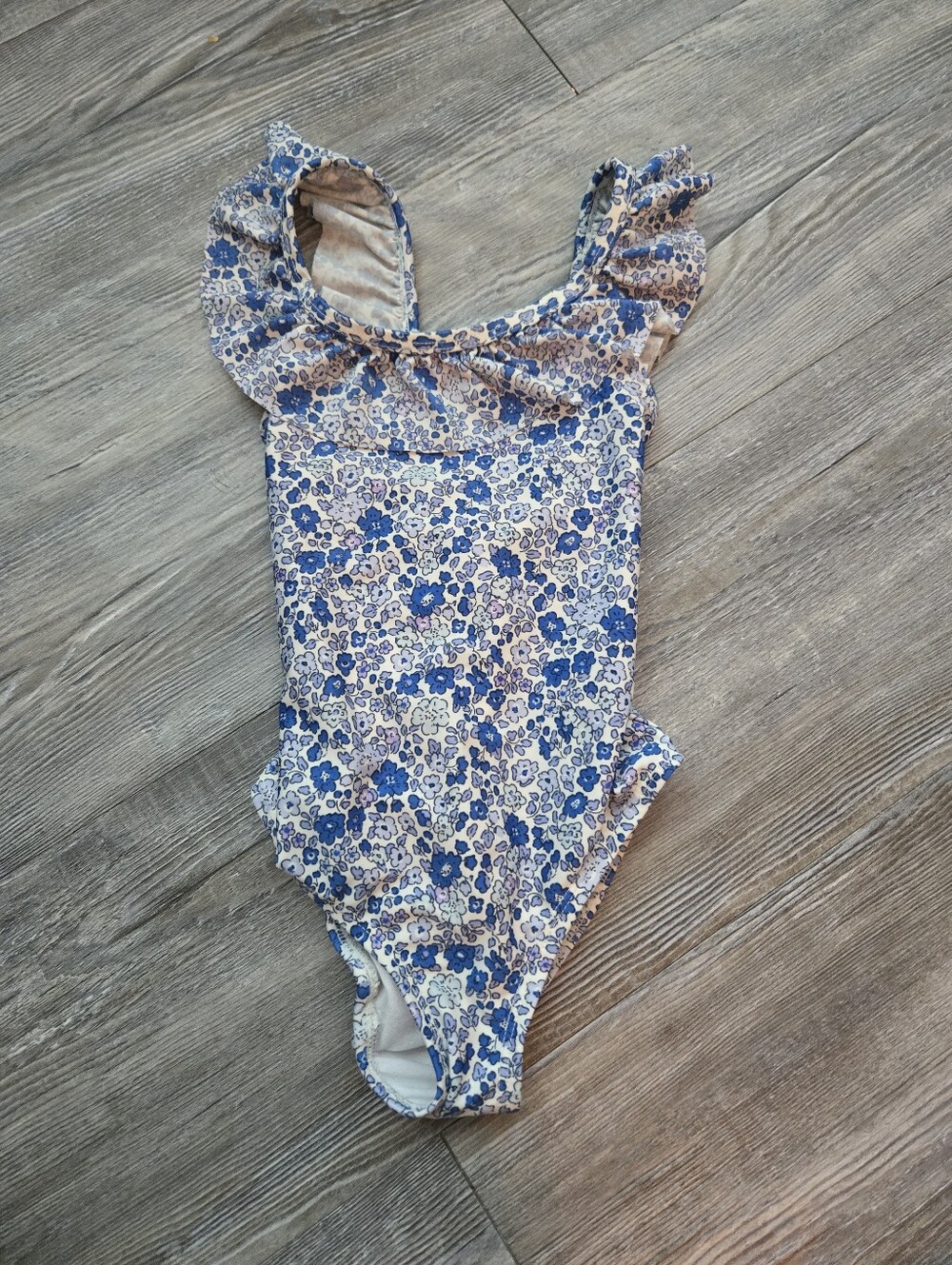 3T Blue Floral Ruffle One-Piece Swimsuit